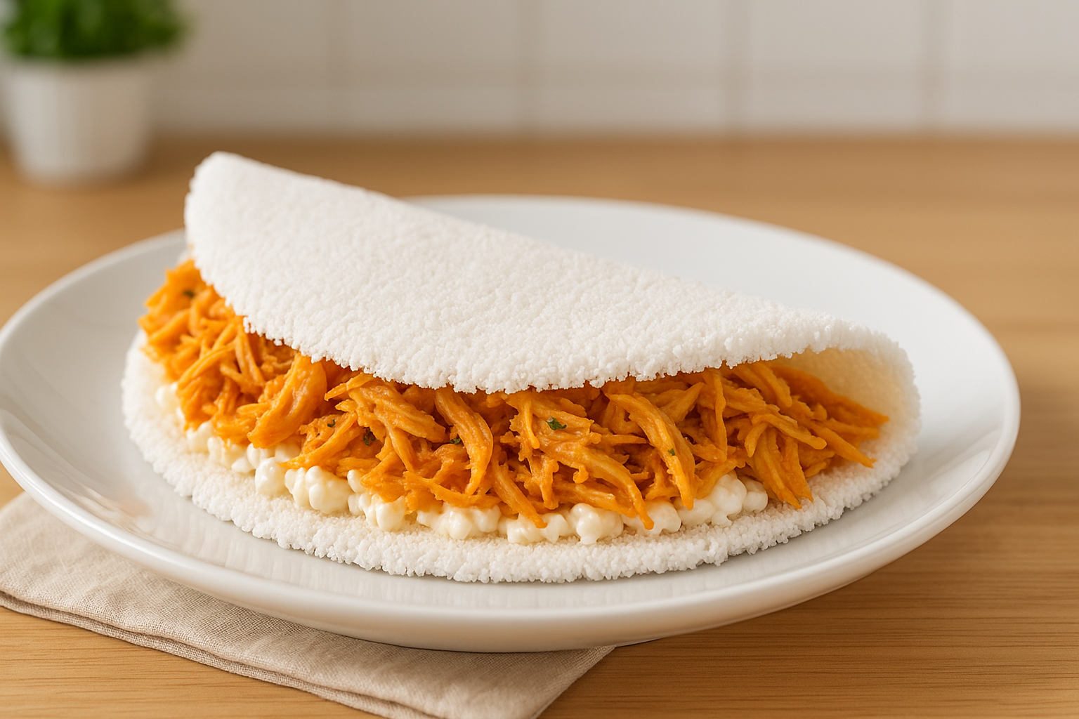 Tapioca recheada com frango e cottage